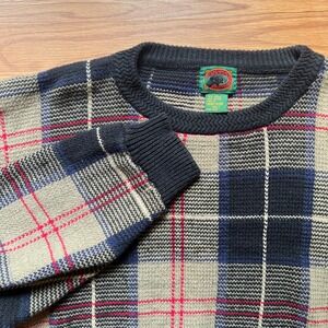 Boston Traders Vintage Plaid Crewneck Sweater Navy Tan Red Ramie Cotton 3XLT